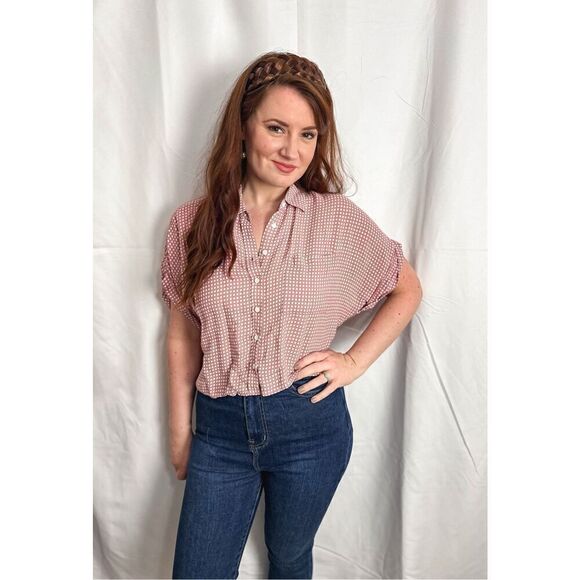 Pink checkered button down top - Picture 1 of 6